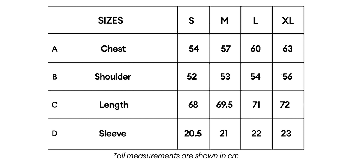 MINDBLOWN TEE size chart