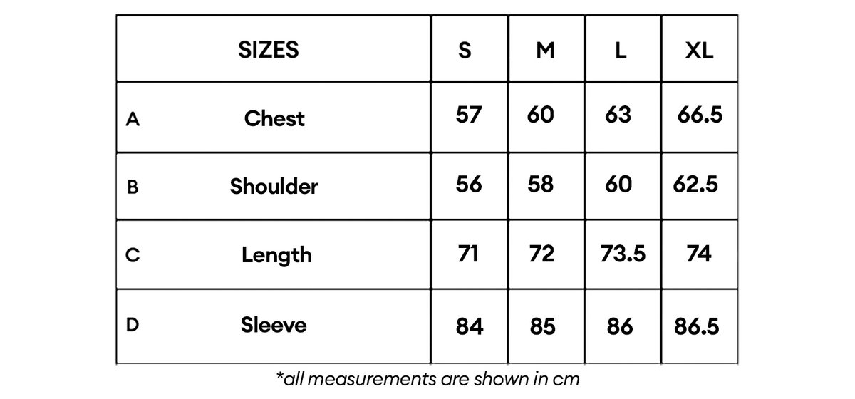 GINGHAM HARD SHELL JACKET size chart
